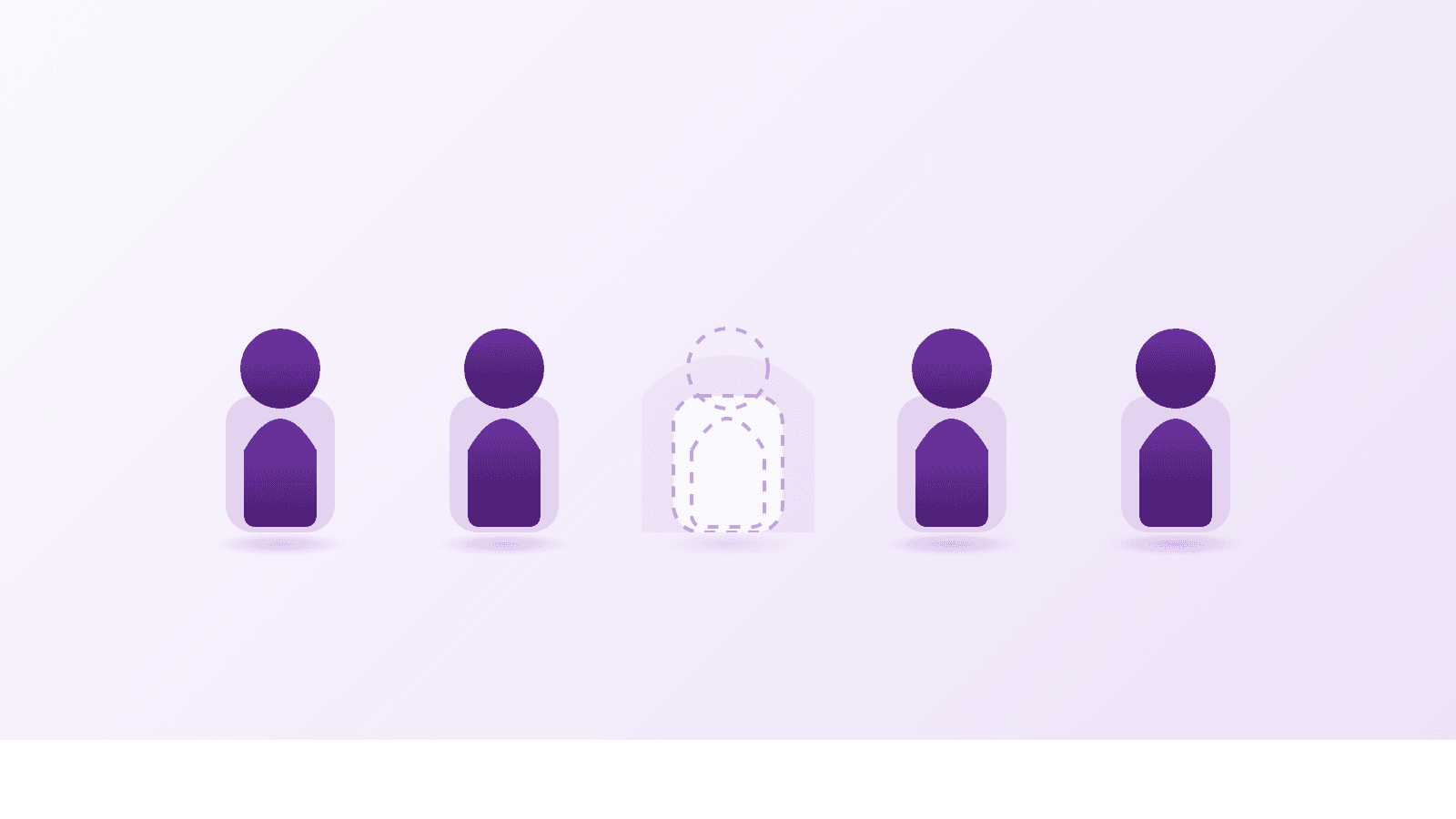 A row of team member icons on a small team with one seat left empty as a dashed outline, illustrating the cost of an unfilled role while a founder waits to hire