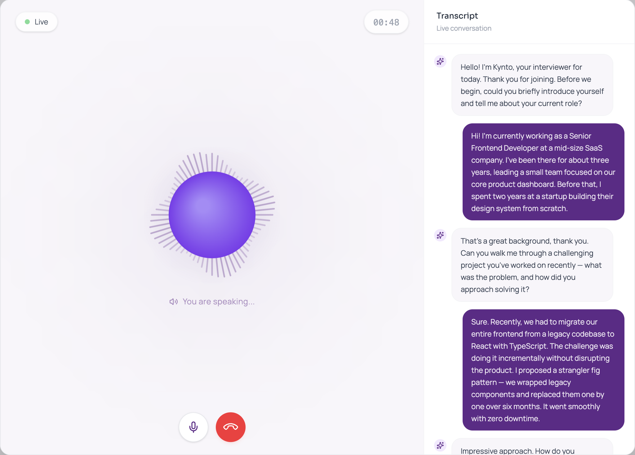 Kynto Entretien vocal IA Interface